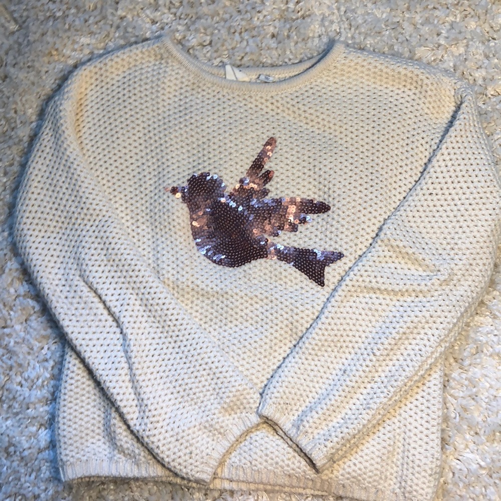 Warm sweater with sequin bird